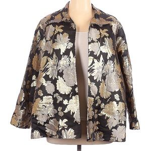 $528 1X Caroline Rose Black Metallic Floral Party Jacket 49” bust x 29” long